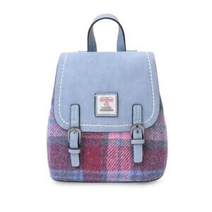 Harris Tweed Scotland Mini Jura Backpack in Pink and Blue Tartan The Islander